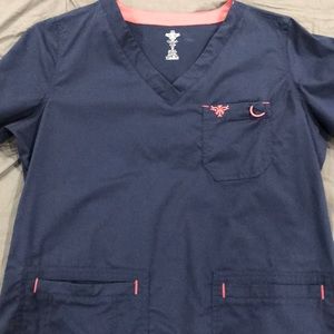 Med couture navy blue and melon scrubs